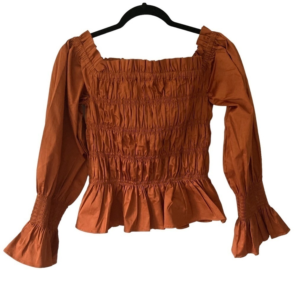 NWT House of Harlow Puff Sleeves Smocked Top Orange Size Medium